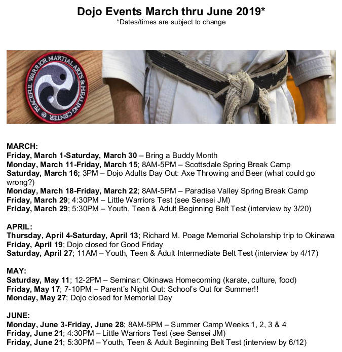 Dojo Events March July 2019
